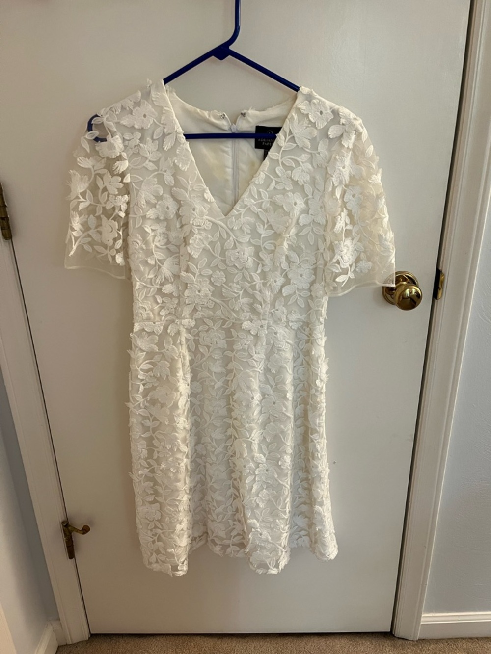 Adrianna Papell Ivory Floral Lace V-Neck Mini Dress